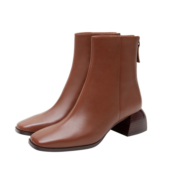 Linea Paolo Sage Flared Heel Booties Cognac Brown Leather Women\'s Shoe Size 7